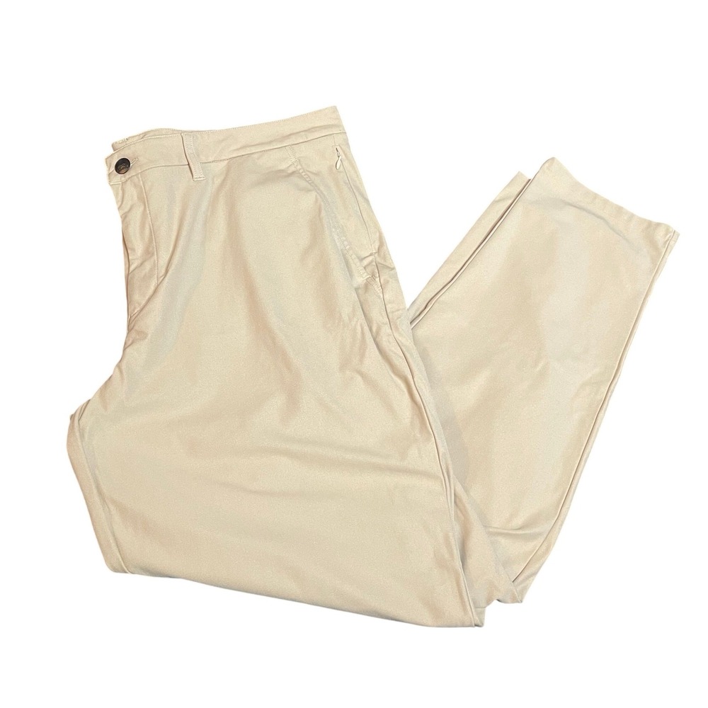 Reebok Men's Khaki Flat Front Performance Pants Size 40x32 Polyester Blend